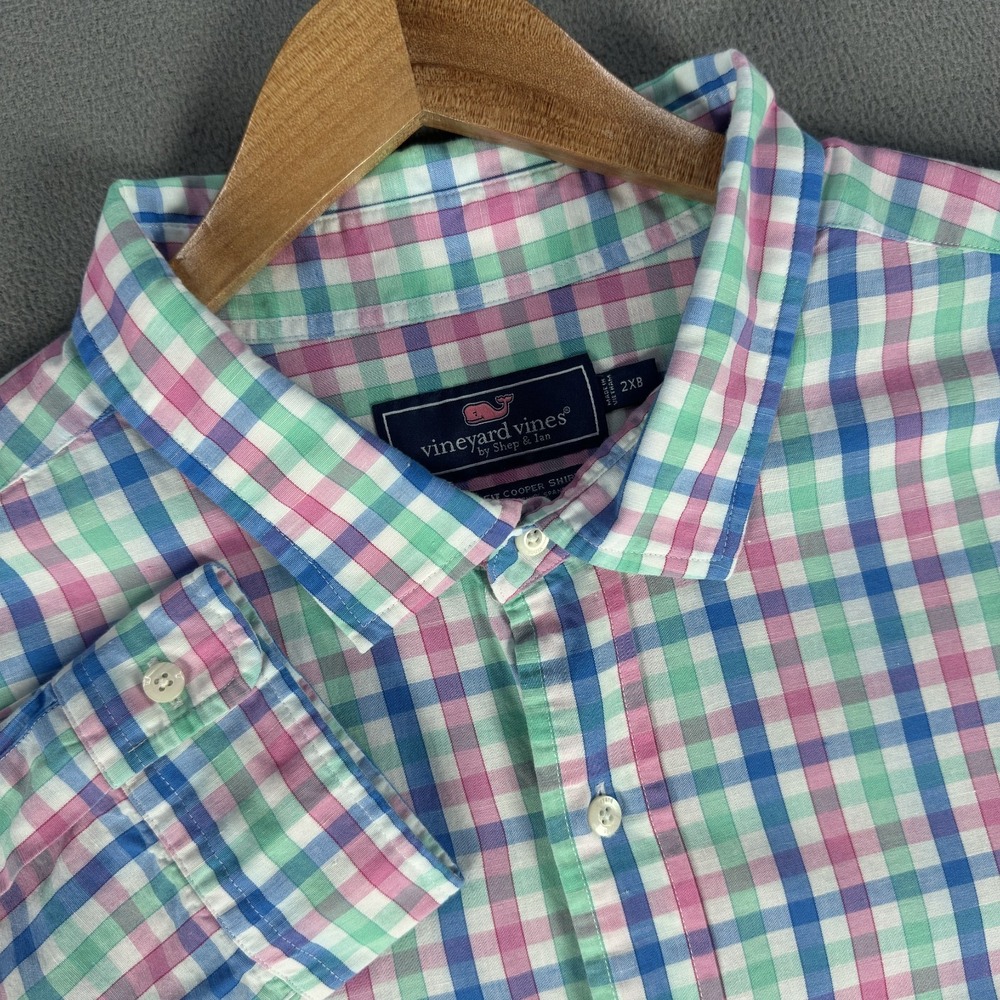 Vineyard Vines Shirt 2XB Blue Pink Linen Classic Fit Cooper Colorful Pastel Prep